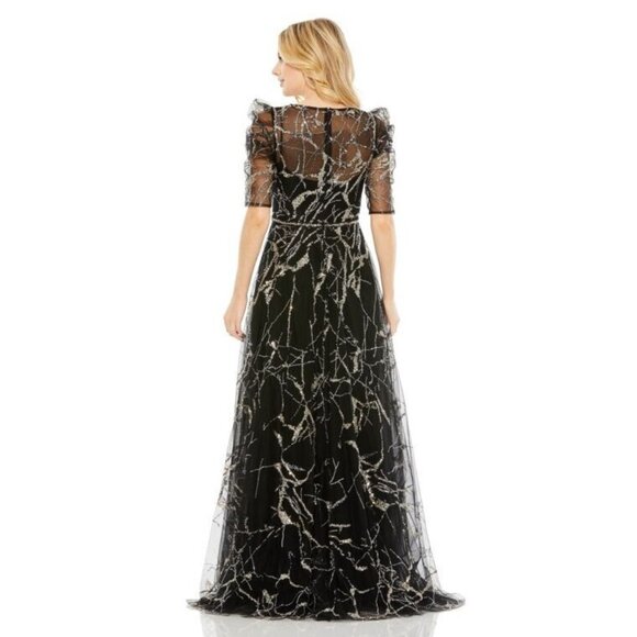 New Mac Duggal 20428 EMBELLISHED GATHERED Puff Sleeve Faux Wrap Gown 8 $798 - Picture 3 of 6
